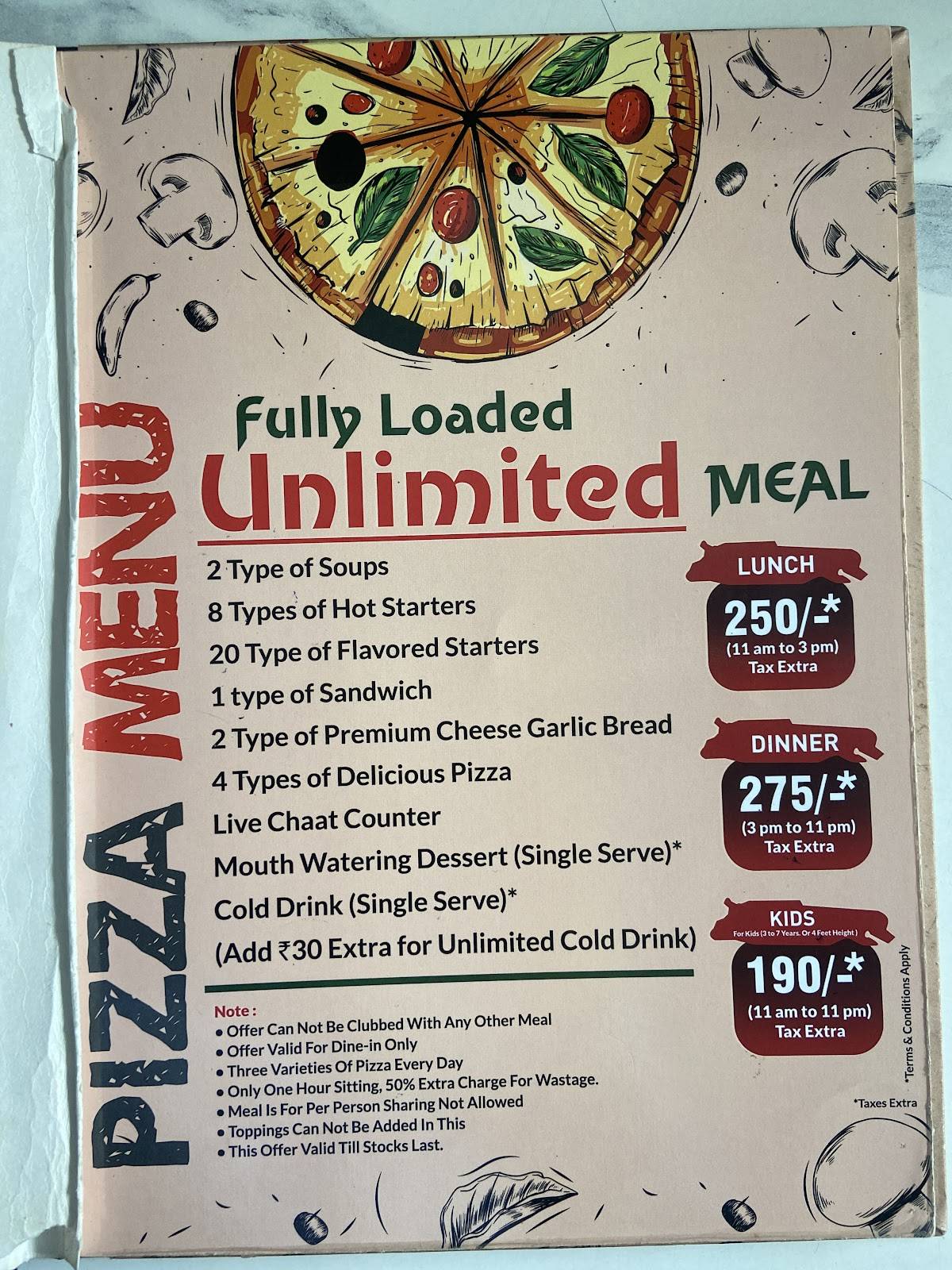 Pizza Burst menu