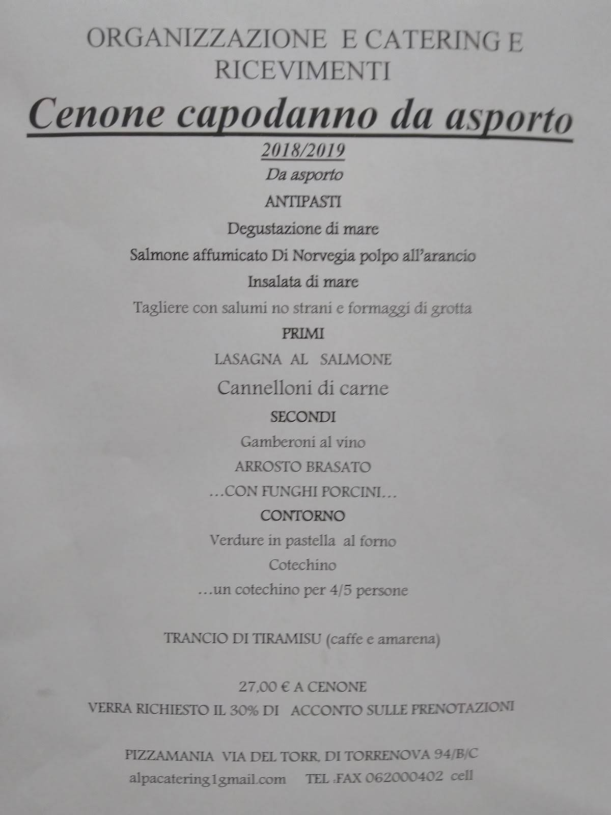 Menu di Pizzamania Duepuntozero 