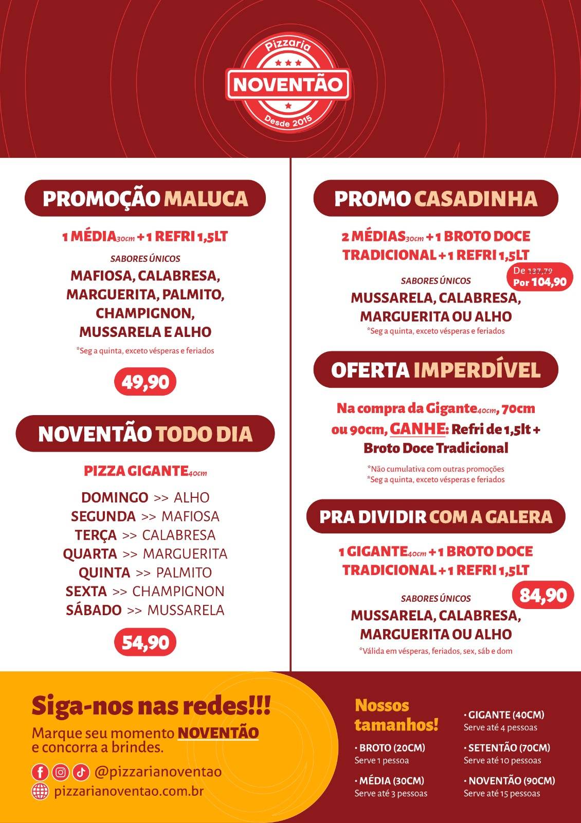 Pizzaria Noventão cardápio