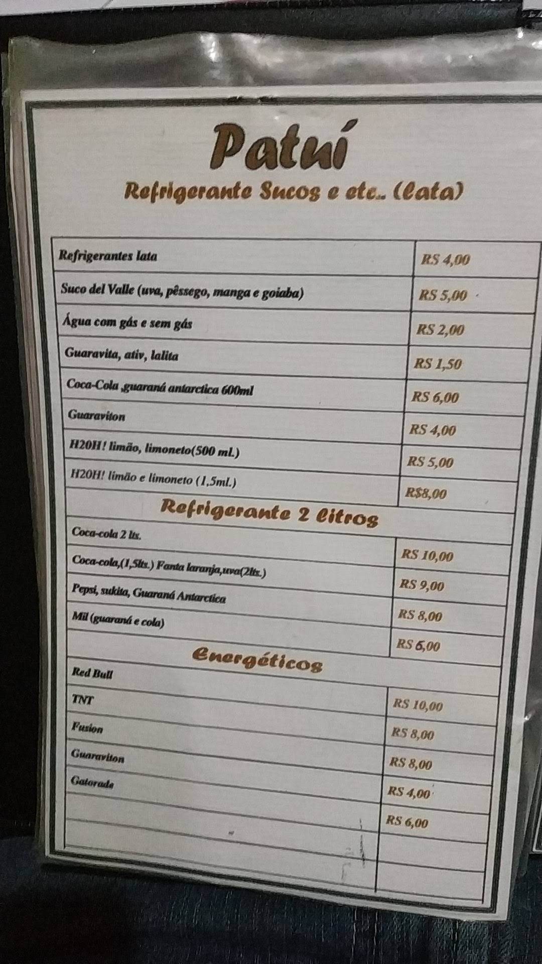 Pizzaria Patui cardápio