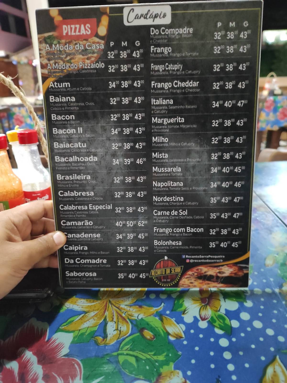 Pizzaria Recanto da Serra cardápio