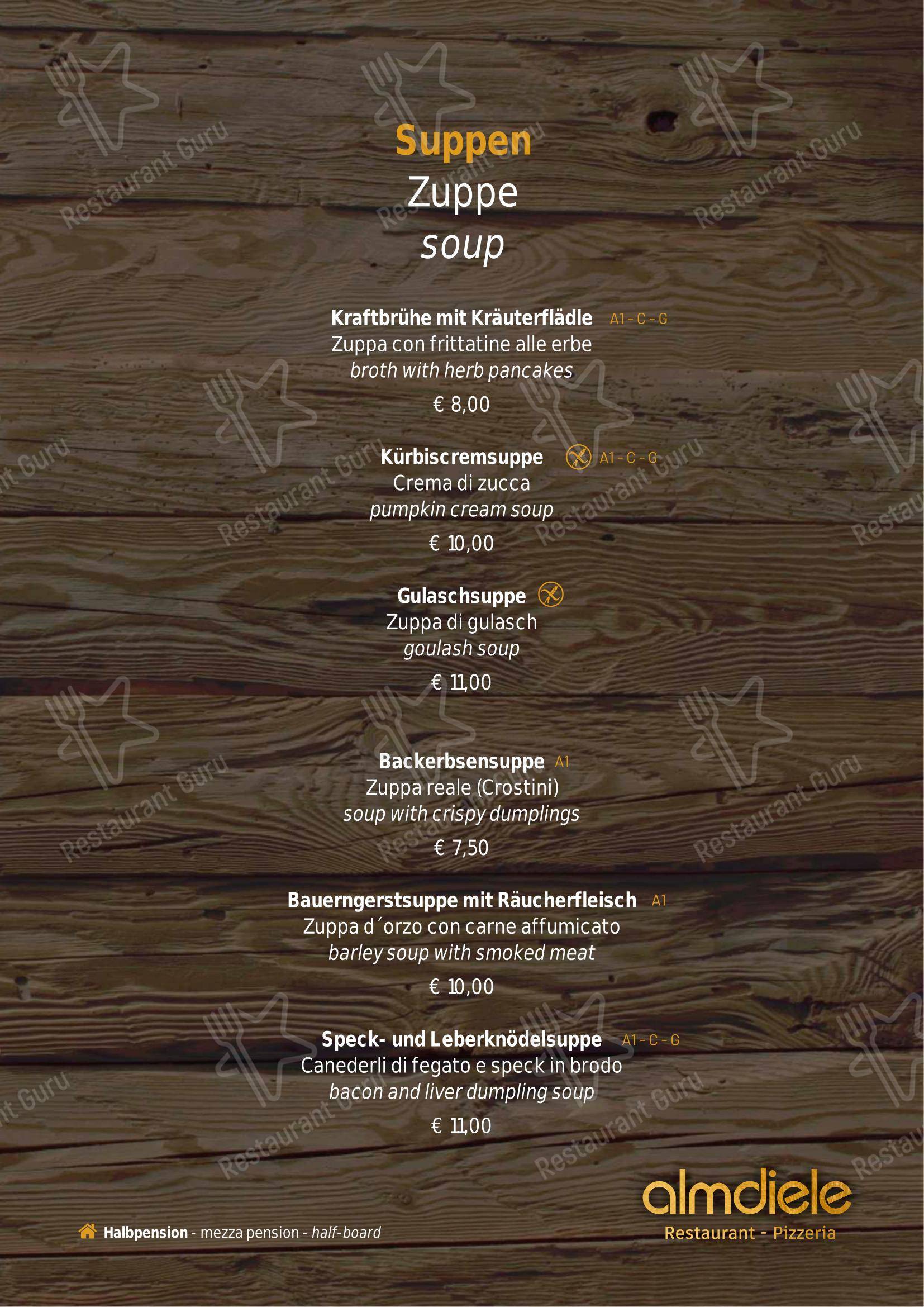 Ristorante Pizzeria Almdiele in Lutago - 菜单