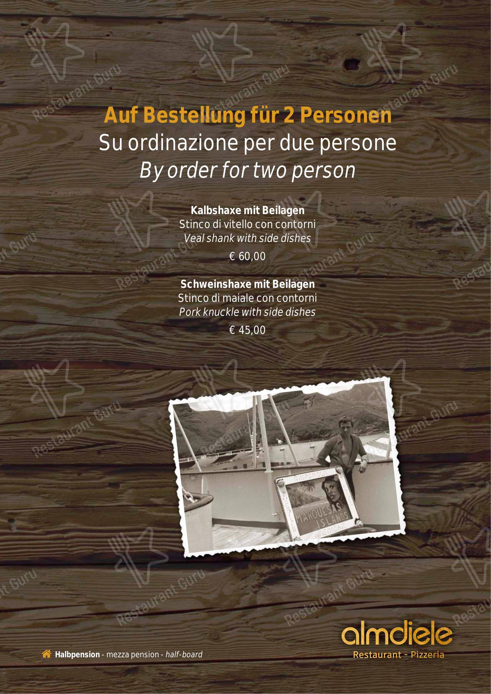 菜单 per Ristorante Pizzeria Almdiele in Lutago