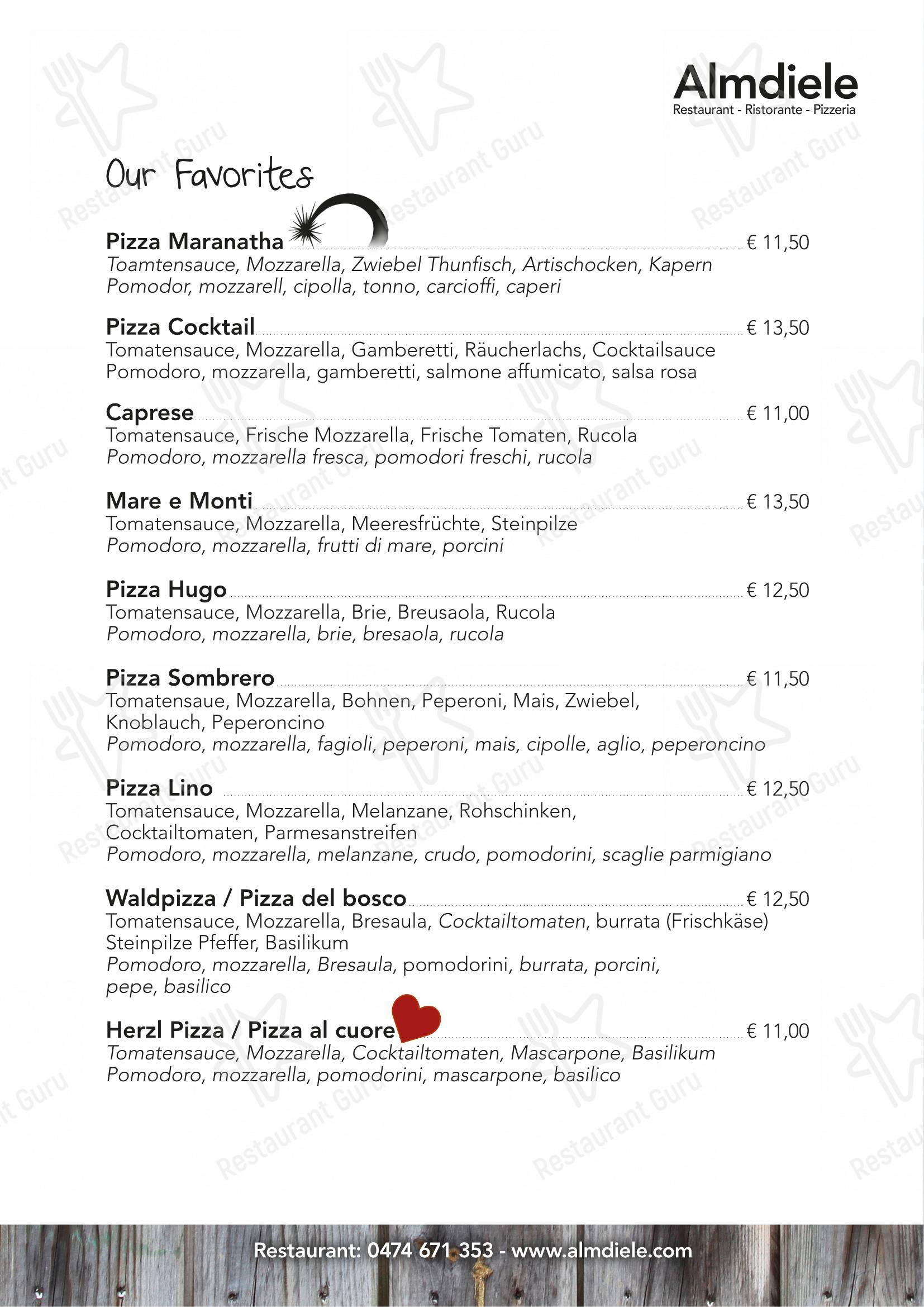 Ristorante Pizzeria Almdiele in Lutago - Menu bar