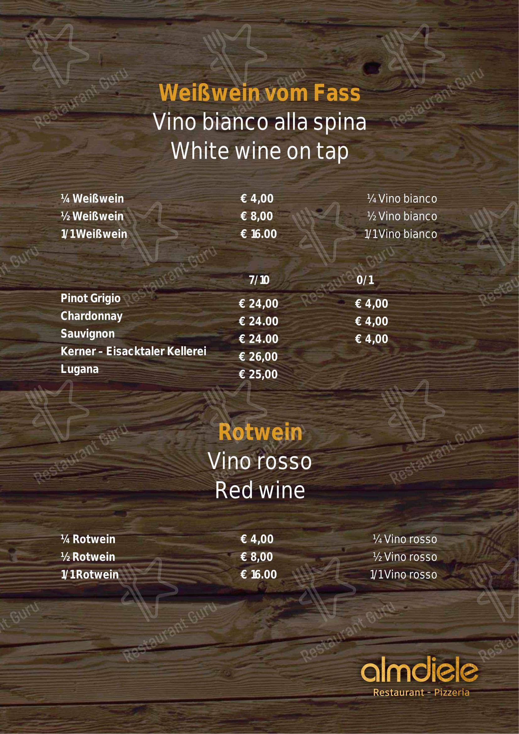 菜单 per Ristorante Pizzeria Almdiele ristorante