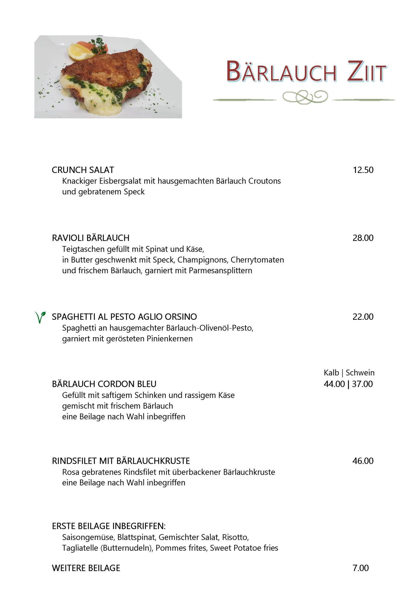 Menu di Restaurant Sonne Rüti ZH 