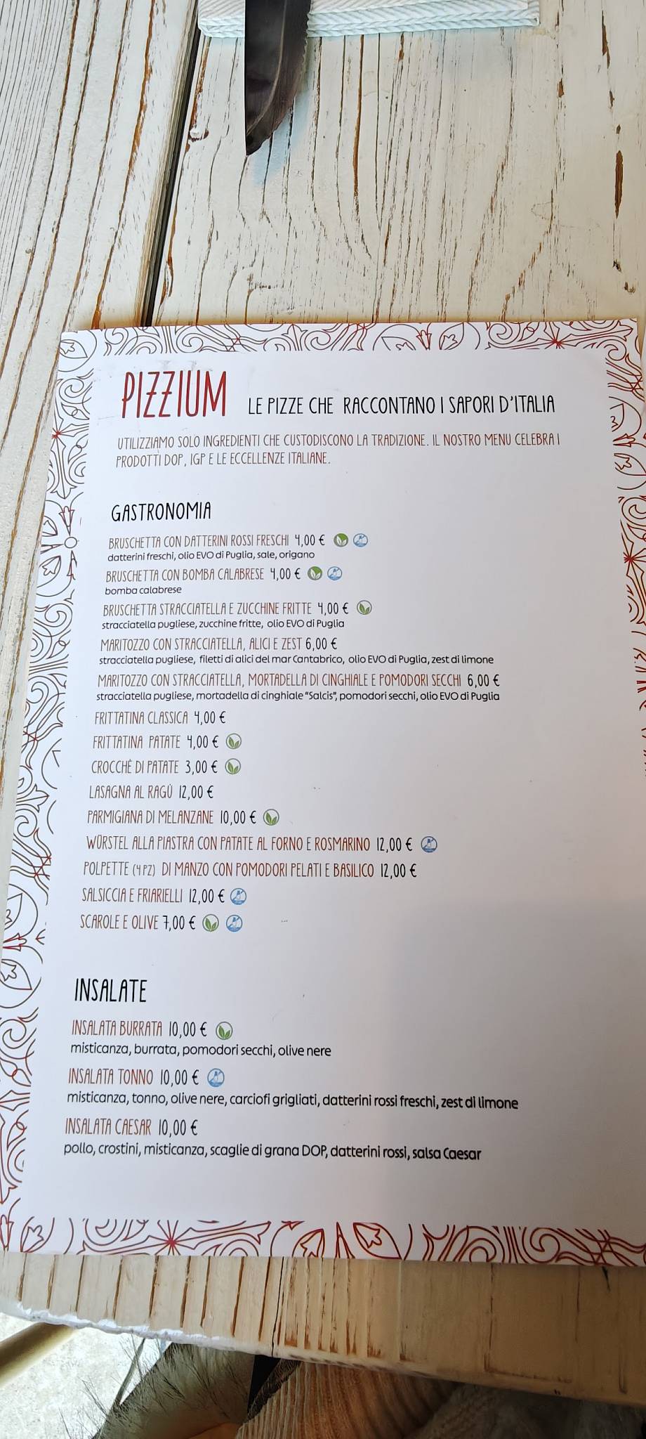 Menu di Pizzium 