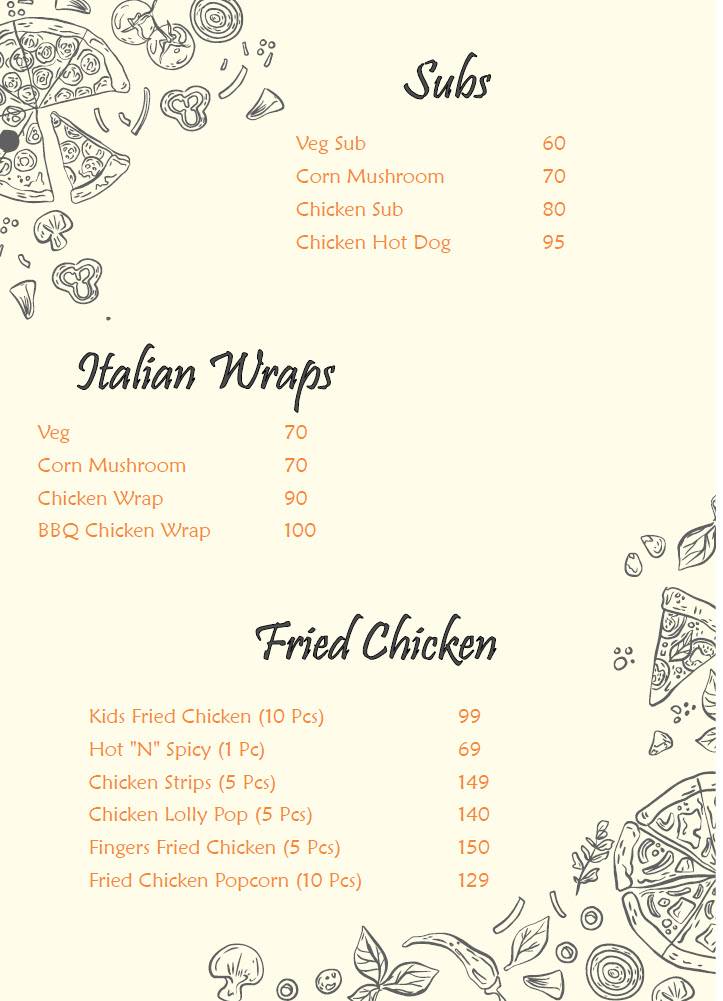 Pranzo Pizzas menu