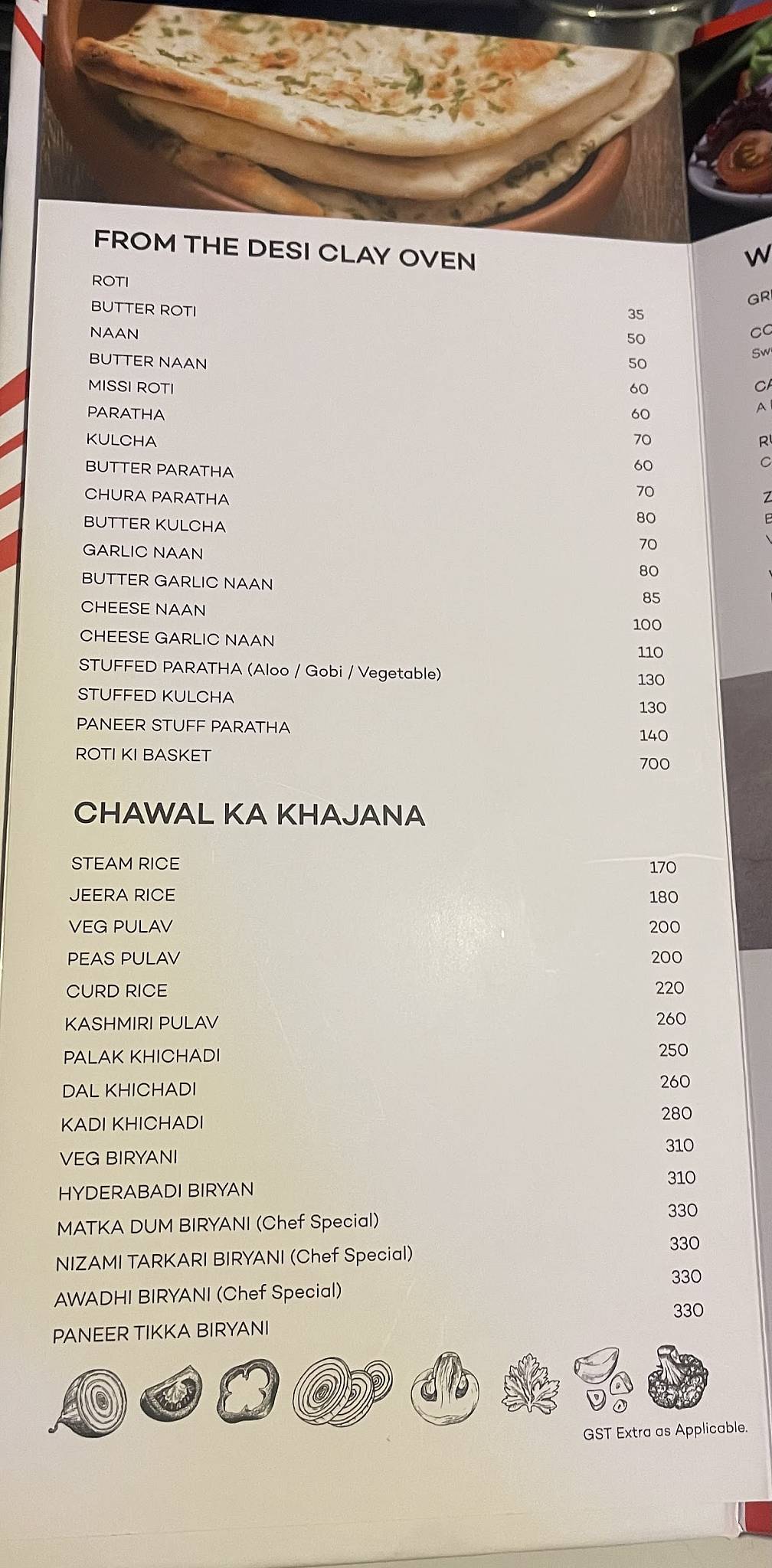 ROSE WOOD RESTAURANT menu