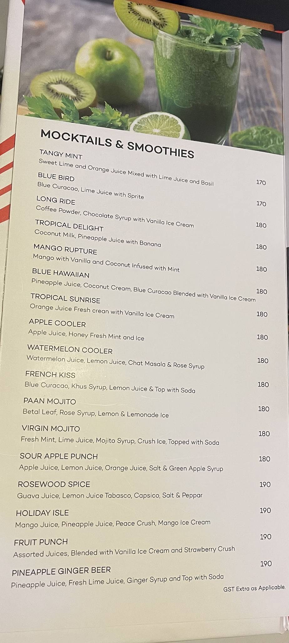 ROSE WOOD RESTAURANT menu