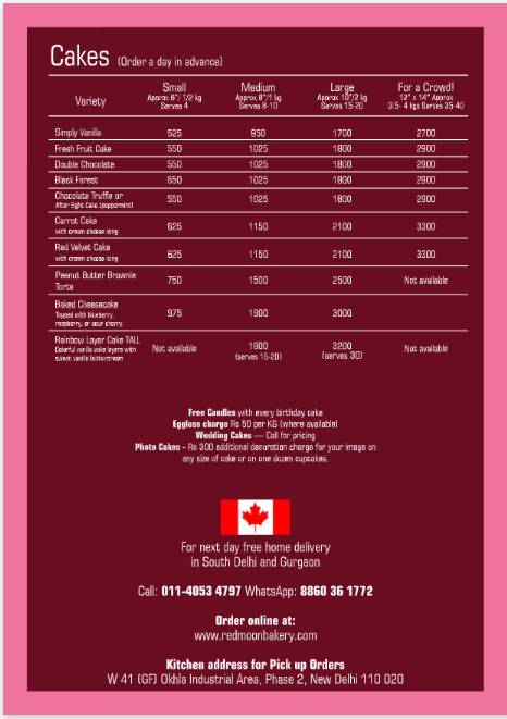 Red Moon Bakery menu