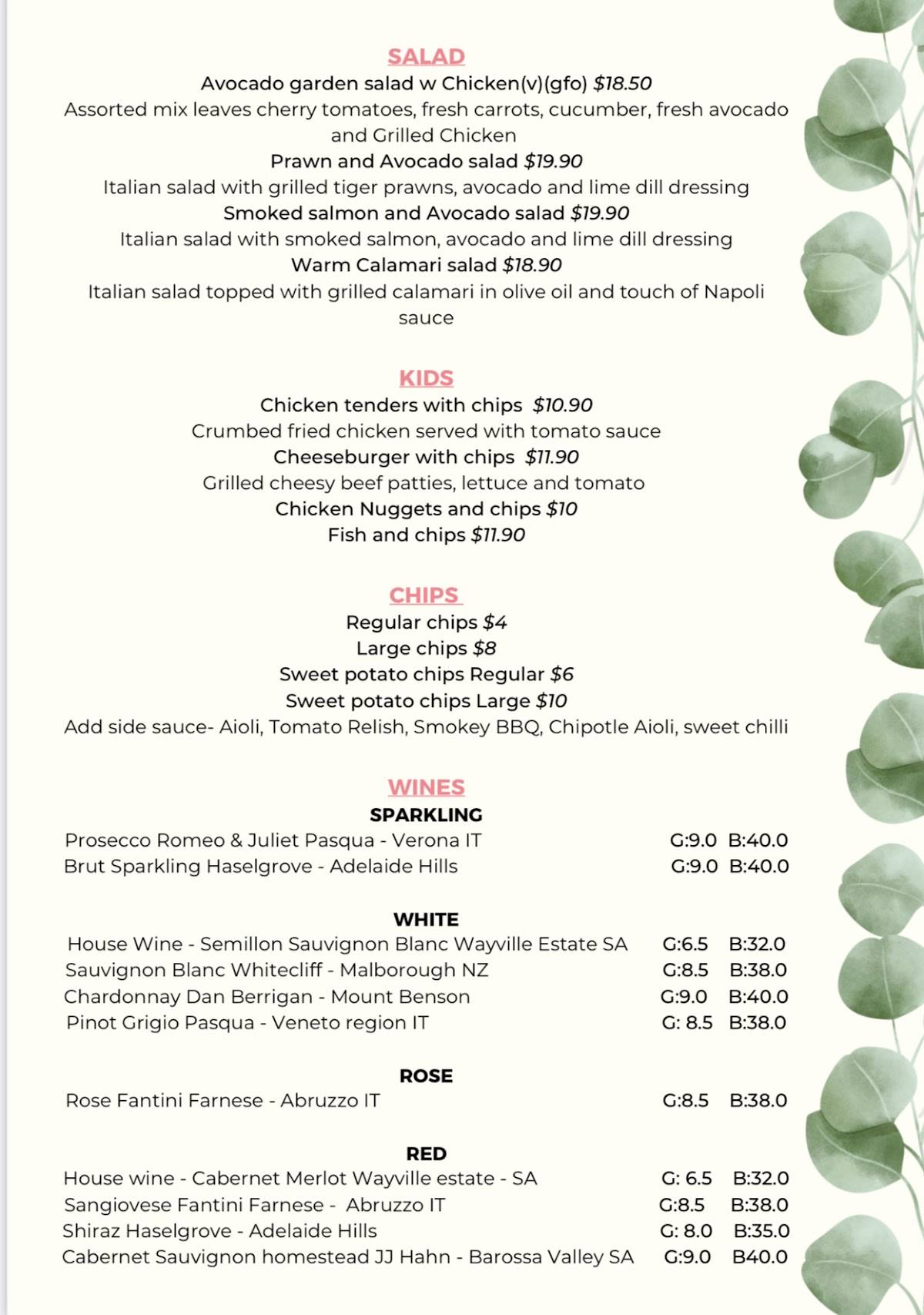 Menu at Relish Paradise Point restaurant, Paradise Point