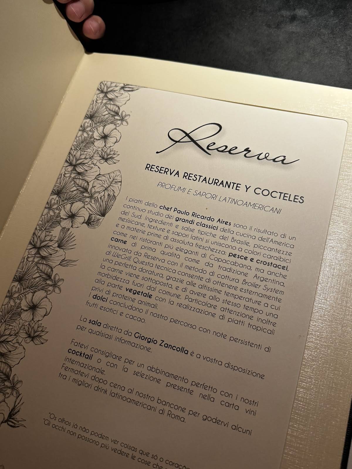 Menu de Reserva Restaurante y Cocteles