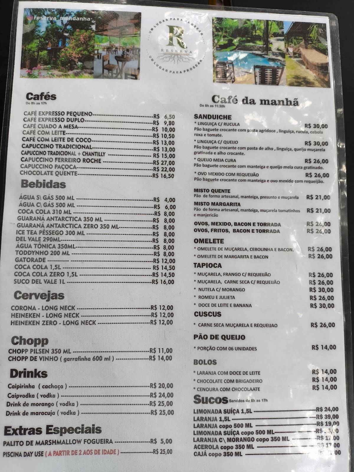 Reserva do Mendanha Cafeteria & restaurante cardápio
