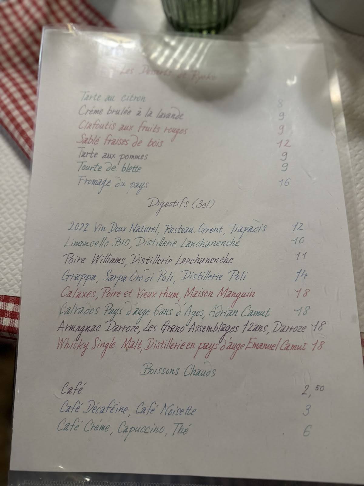 Menu de Restaurant Chez Davia