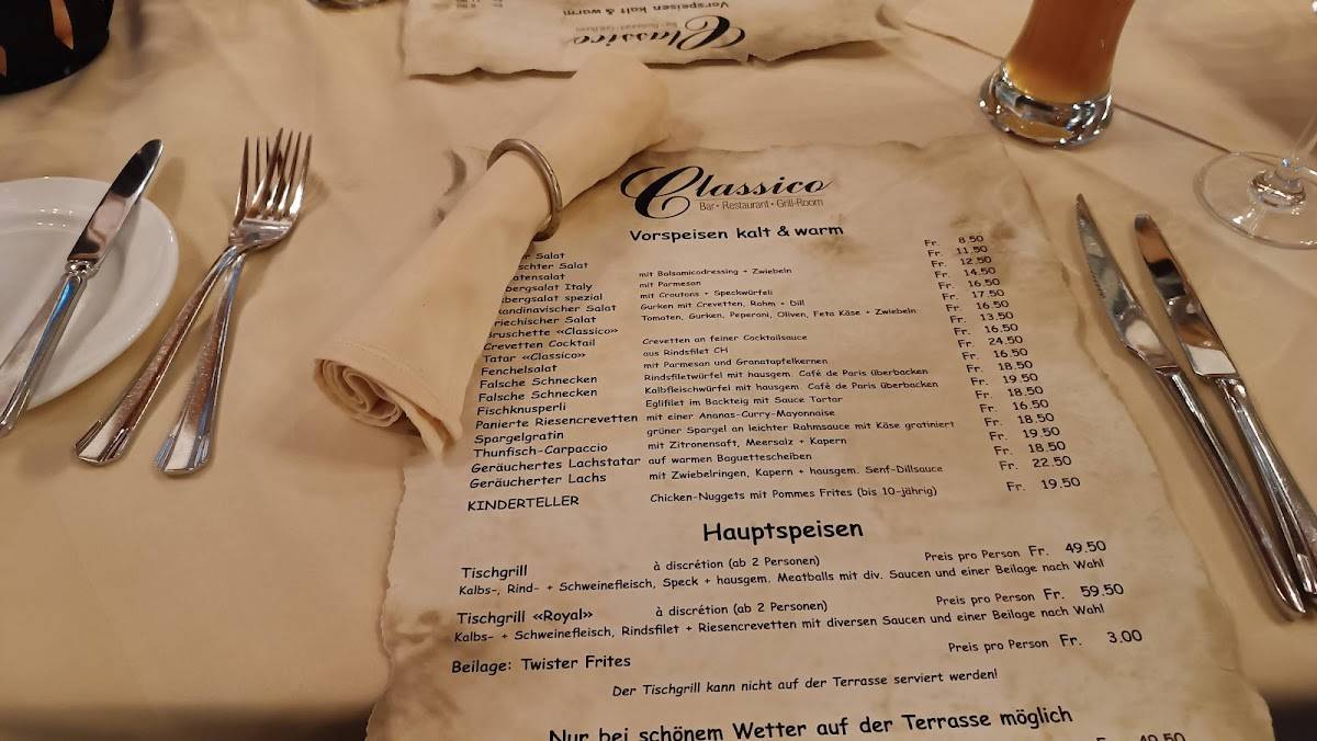 Menu di Restaurant Classico-steakhouse 
