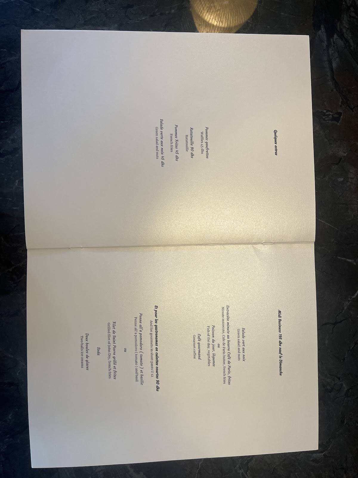 Menu de Cosmopolitan