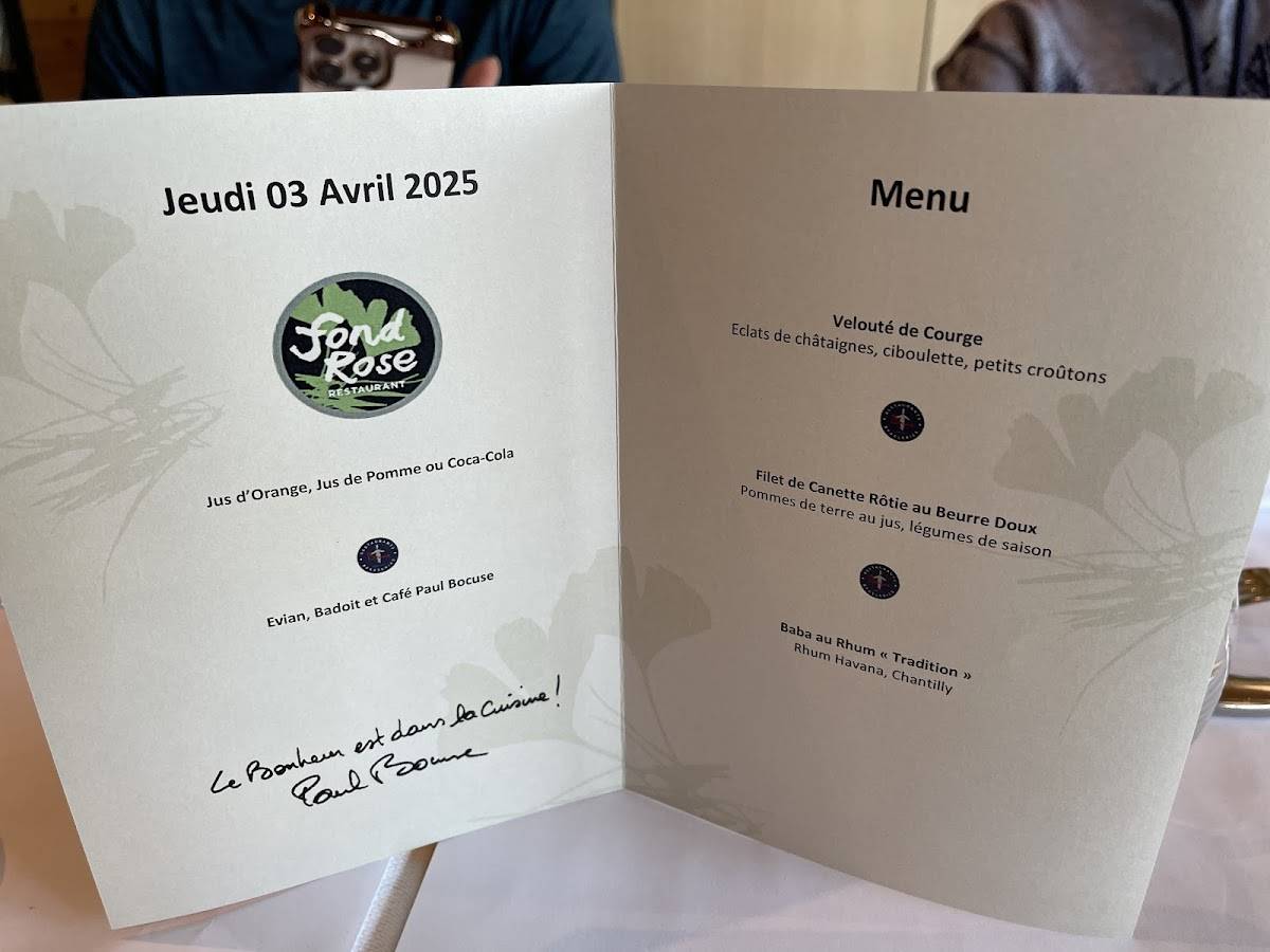 Menu de Restaurant Fond Rose - Bocuse