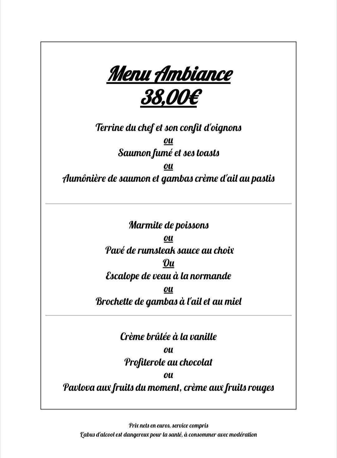Menu de Restaurant L'Ambiance