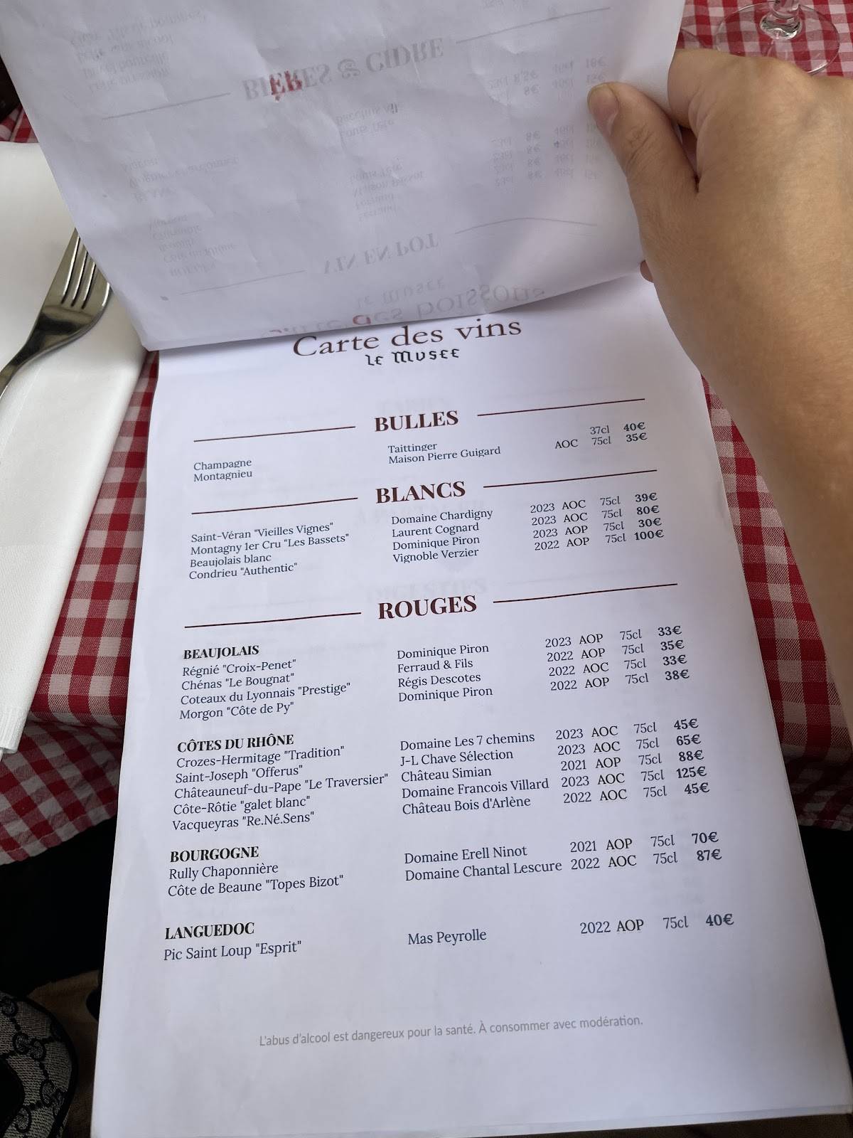 Menu de Restaurant Le Musée