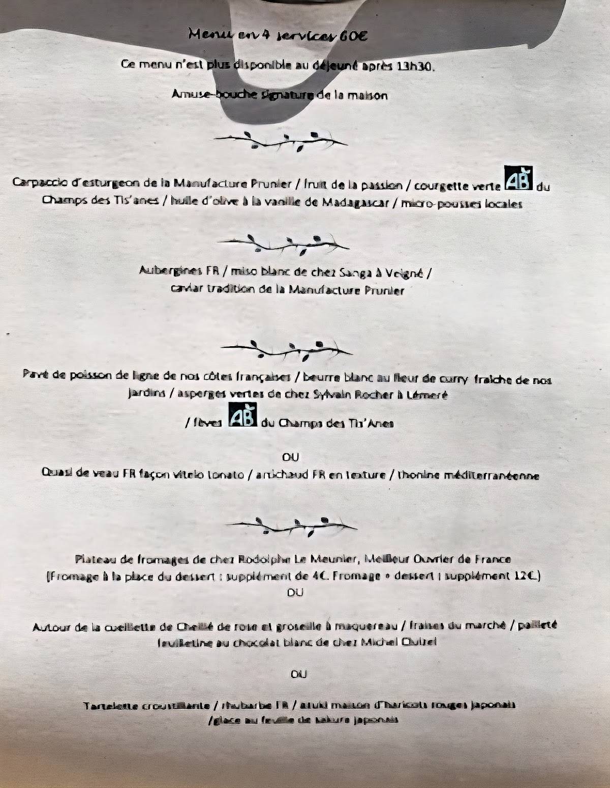 Menu de L'Épine Restaurant Azay le Rideau
