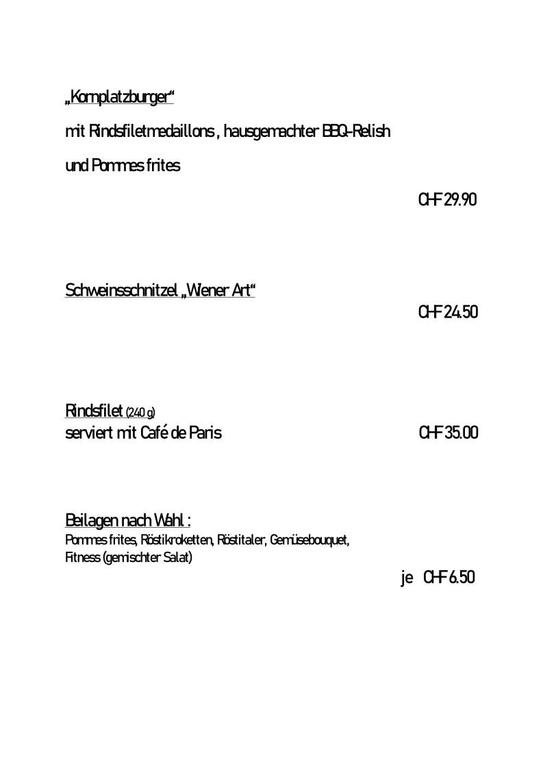 Menu di Restaurant zum Kornplatz 