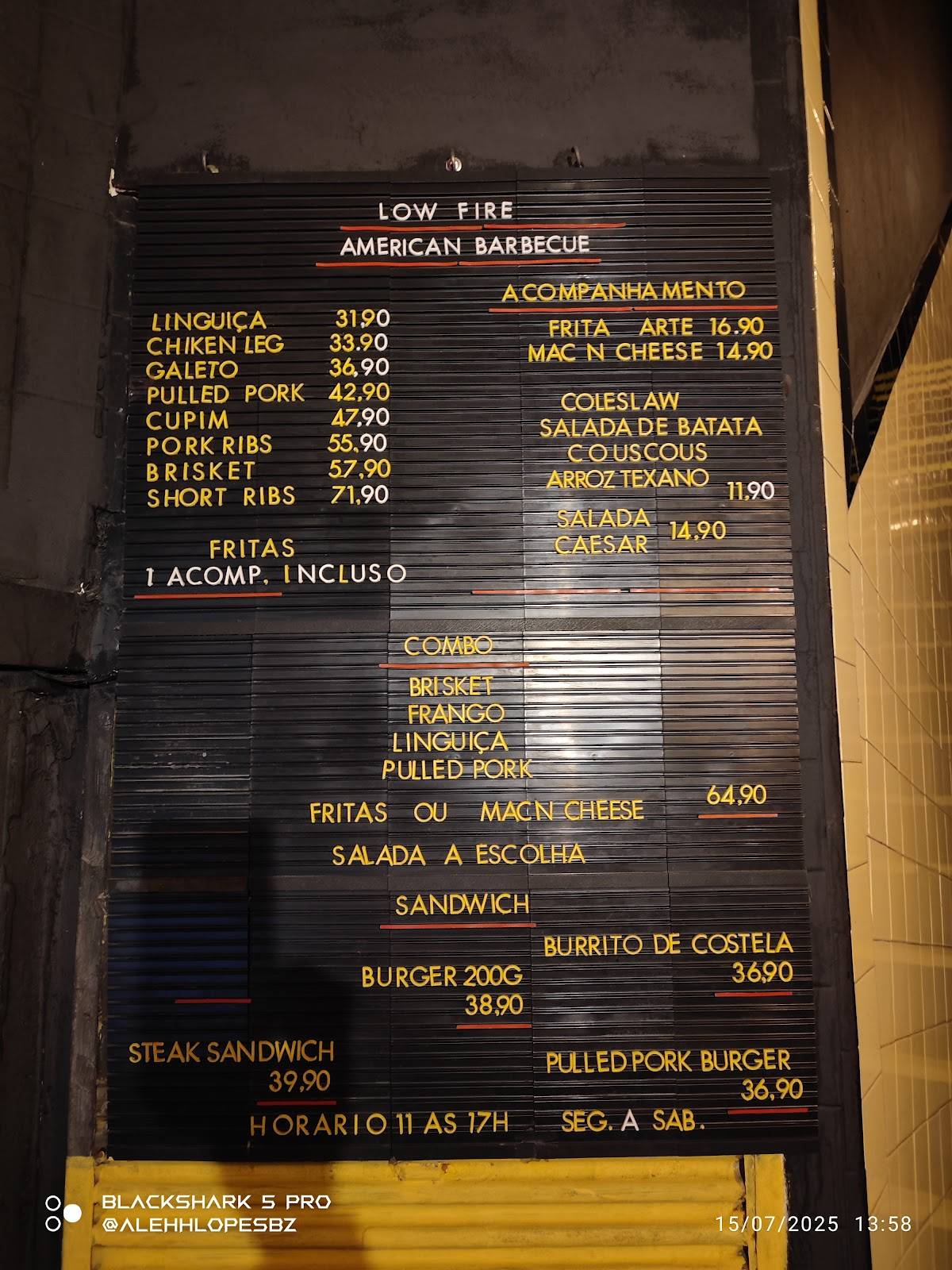 Restaurante Americano Low Fire cardápio