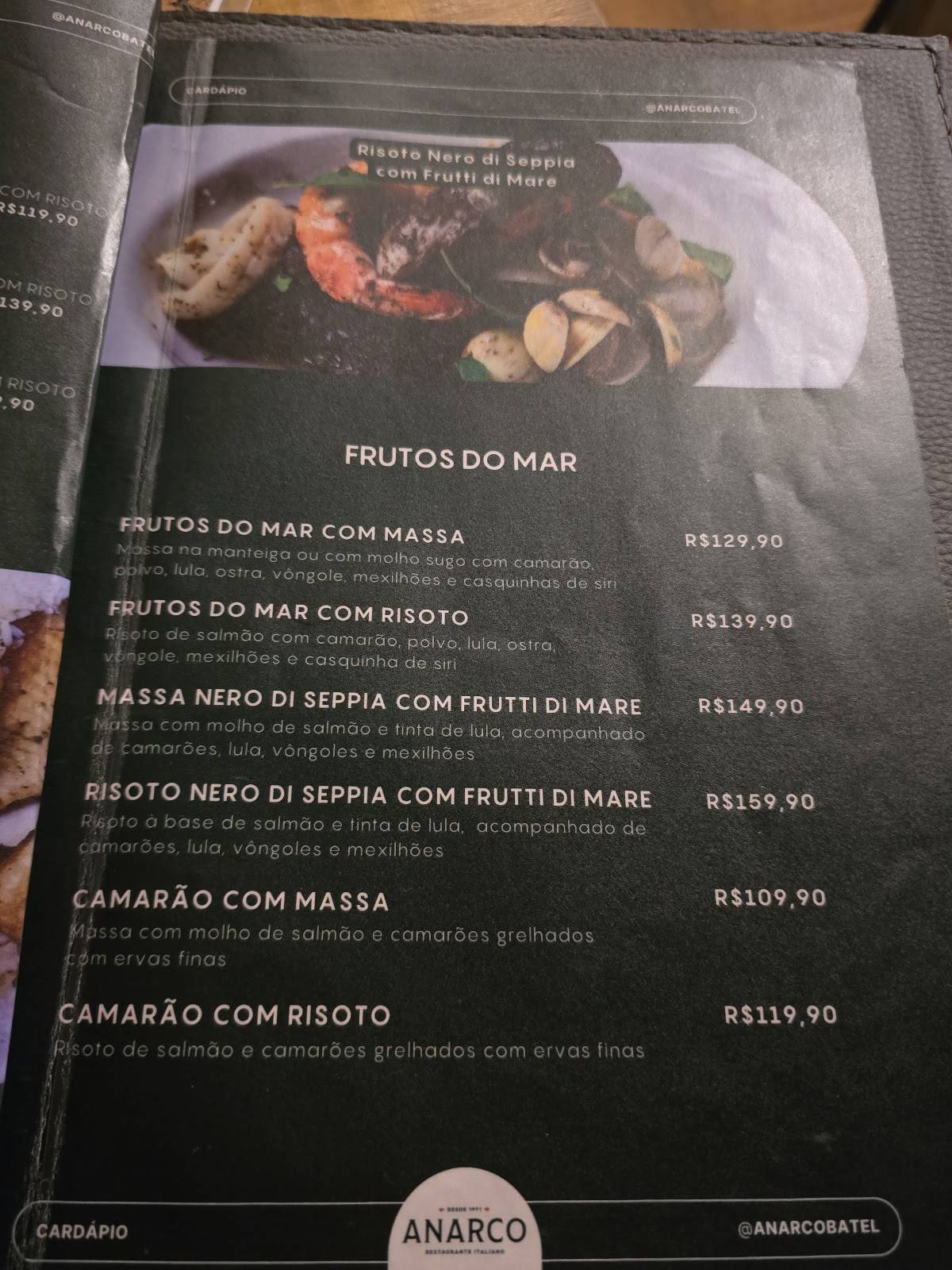 Anarco Batel - Restaurante Italiano em Curitiba cardápio