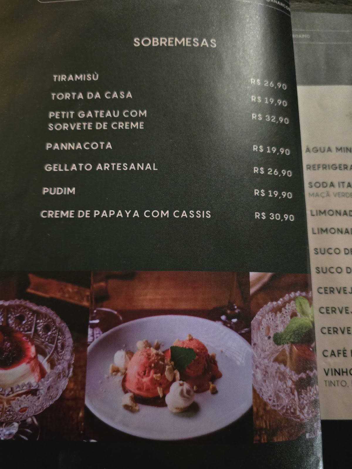 Anarco Batel - Restaurante Italiano em Curitiba cardápio