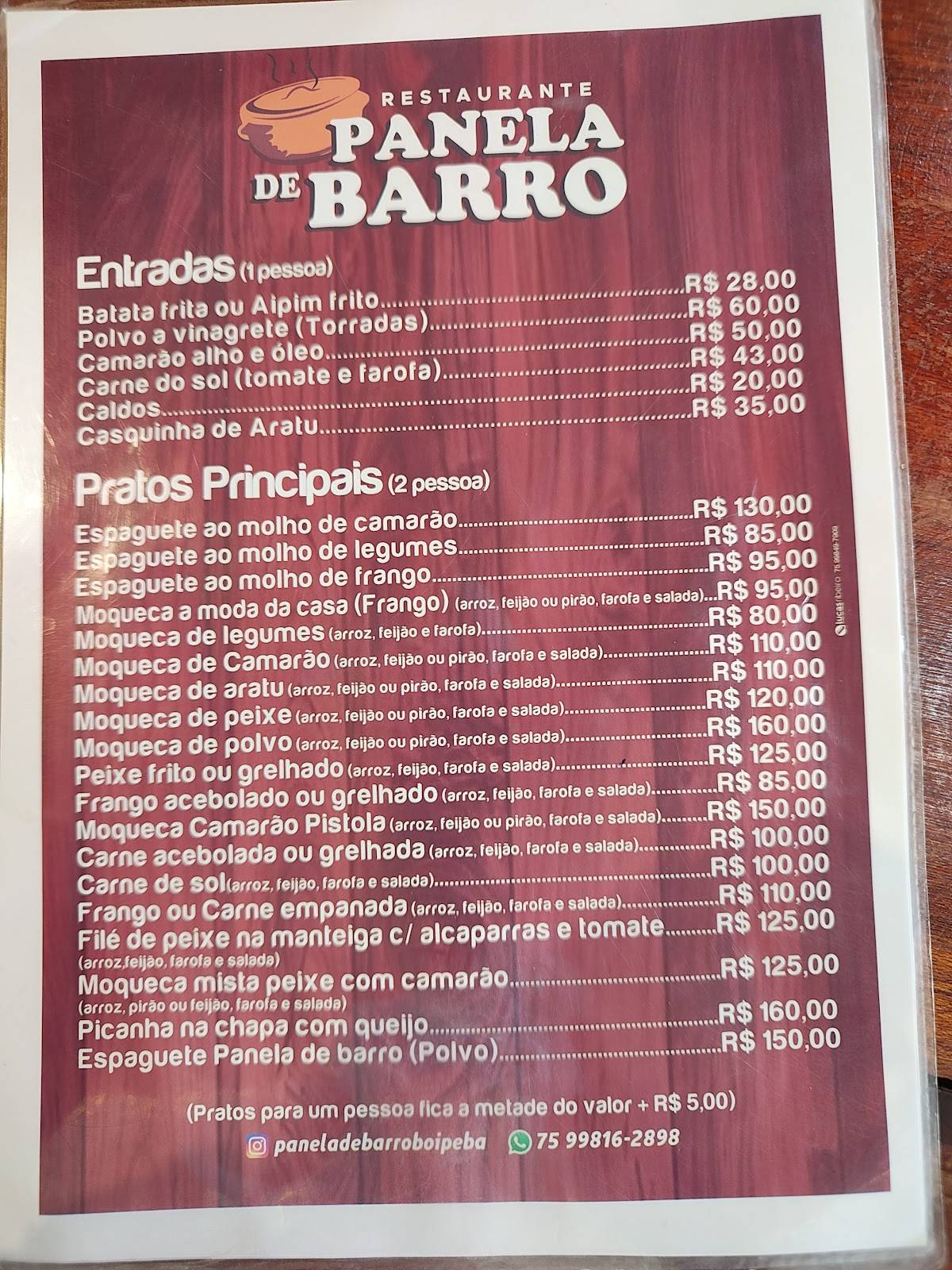 Restaurante Panela De Barro cardápio