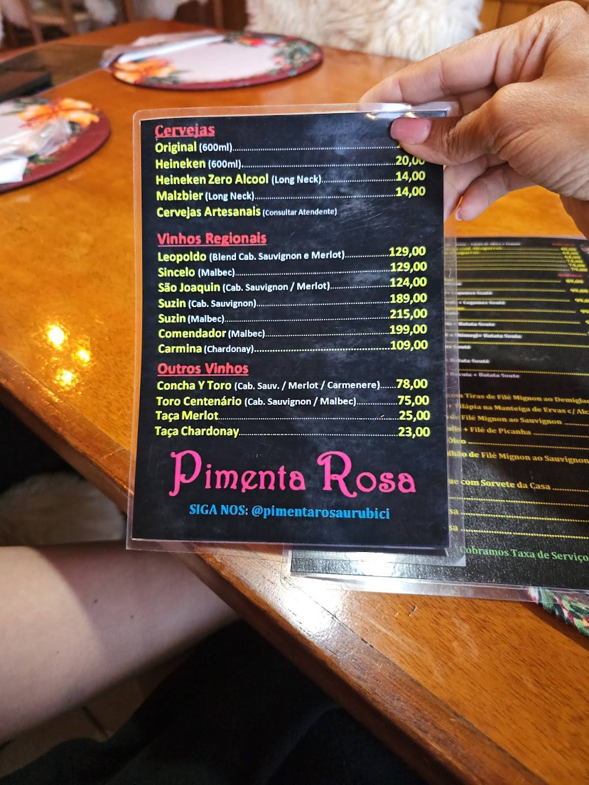 Restaurante Pimenta Rosa cardápio