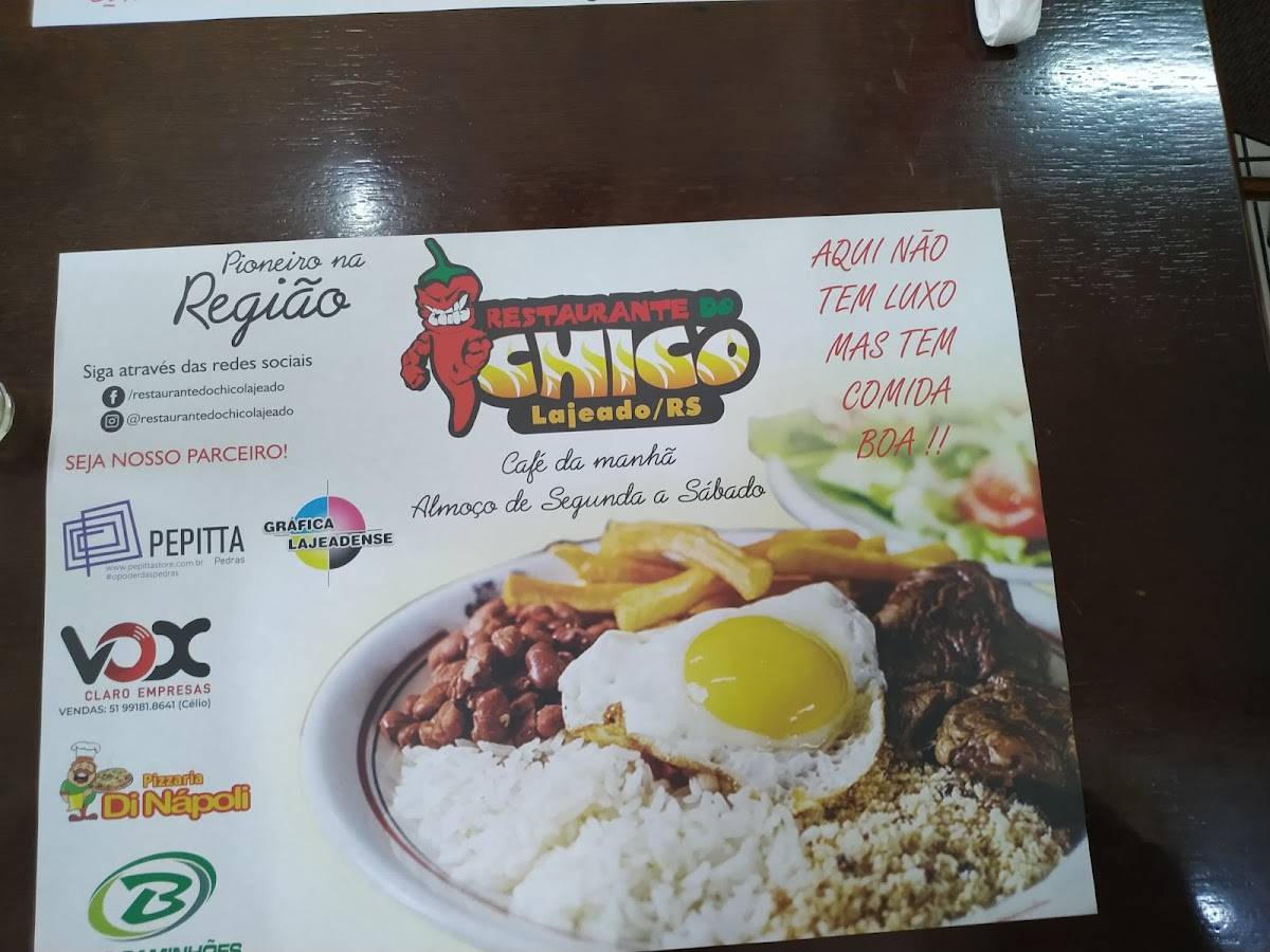 Restaurante do Chico em Lajeado - Comida Caseira - Alaminuta cardápio