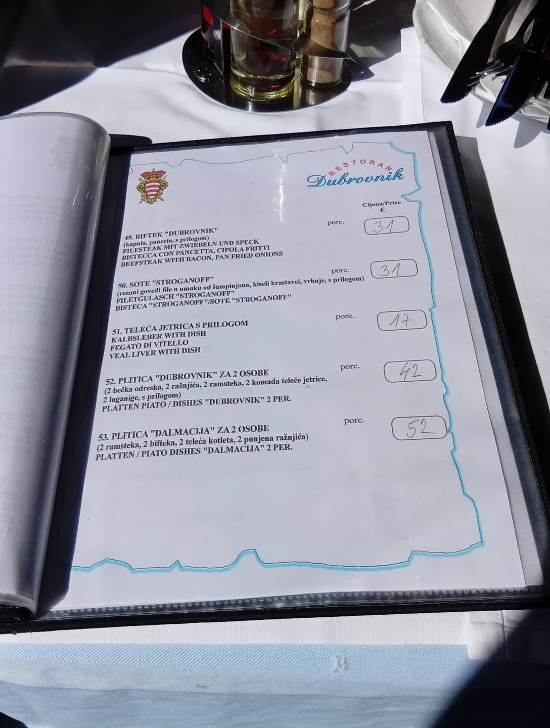 Menu di Restoran Dubrovnik 