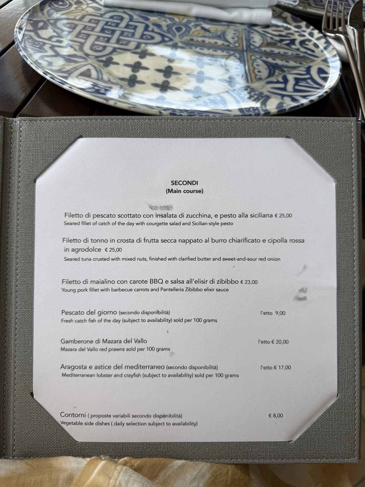 Menu di Ristorante Al Tramonto Pantelleria 