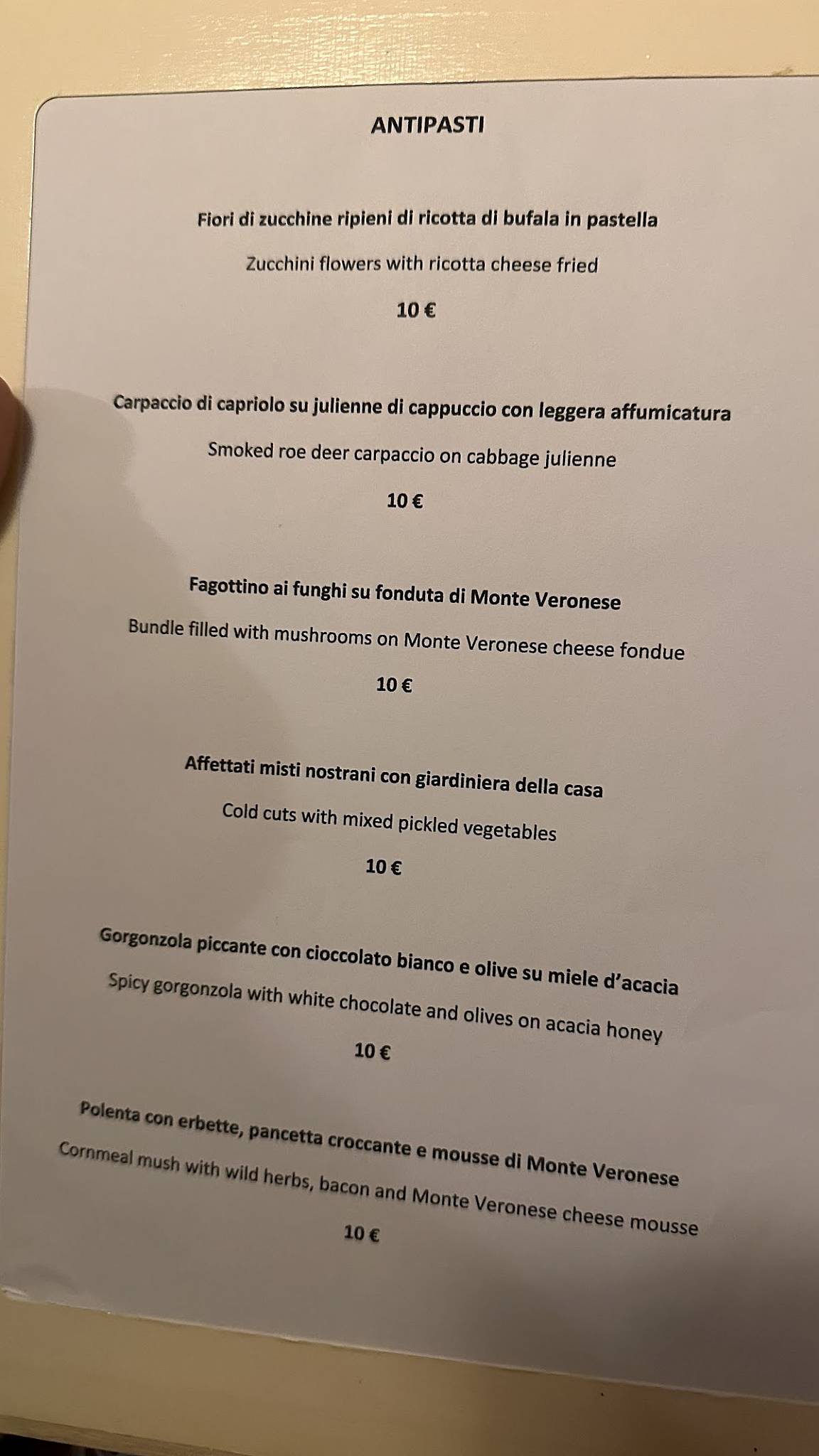 Menu di Ristorante Scamperle Alla Rosa 