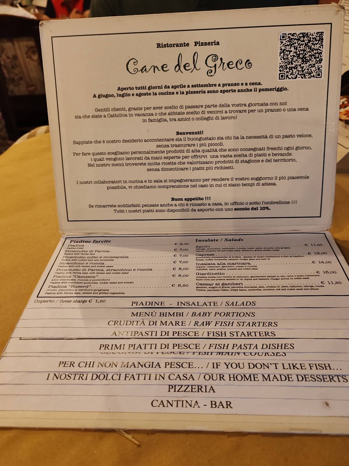 Menu di Ristorante Cane del Greco - Cattolica (Rimini) 