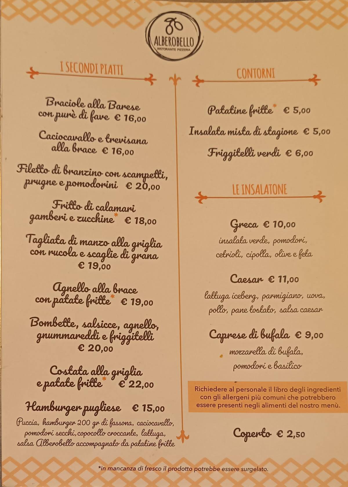 Menu di Ristorante Pizzeria Alberobello 