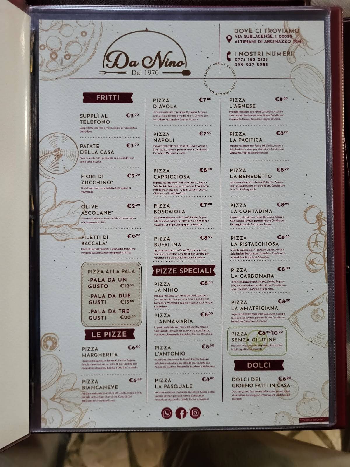 Menu di Ristorante Pizzeria da Nino 