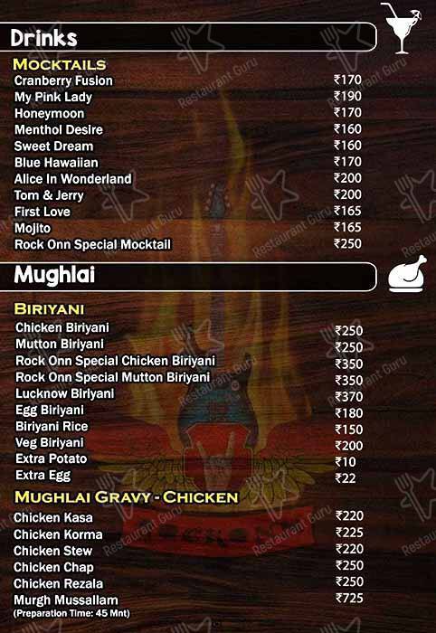Rock Onn Restrobar menu