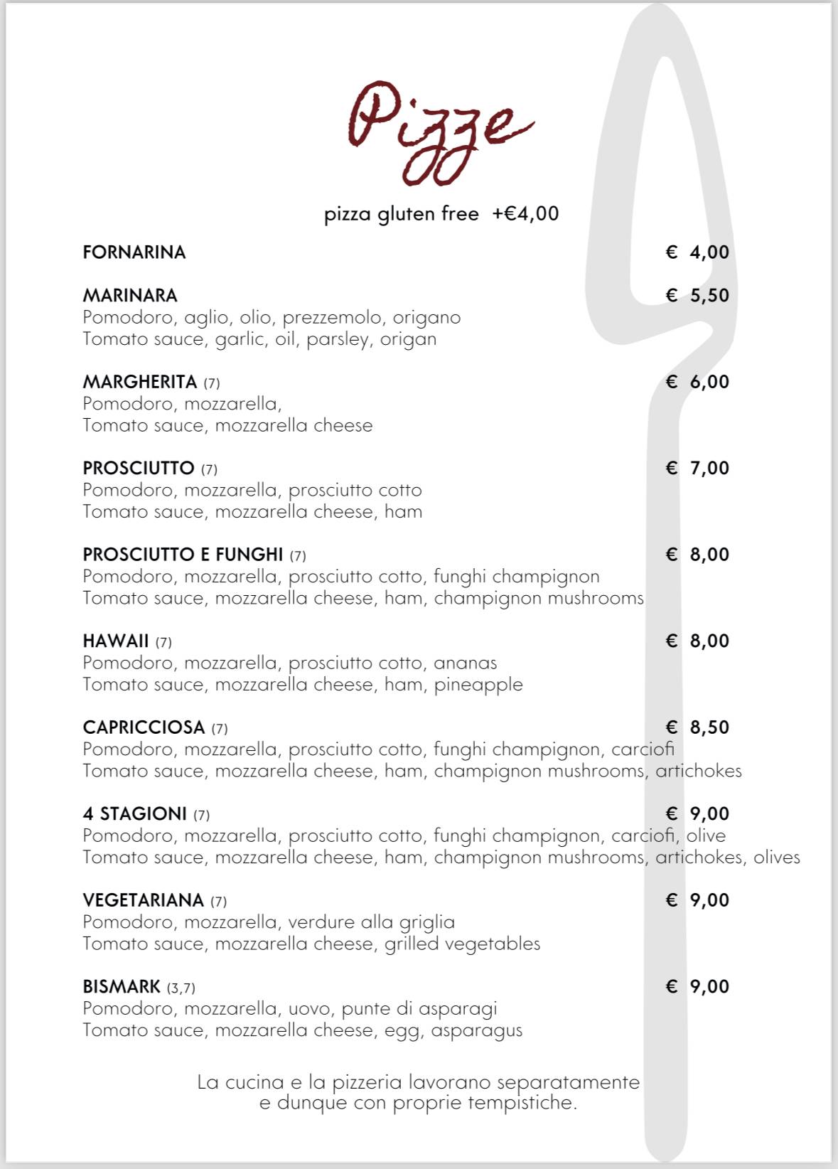 Menu di Roxy Bar Ristorante - Pizzeria 