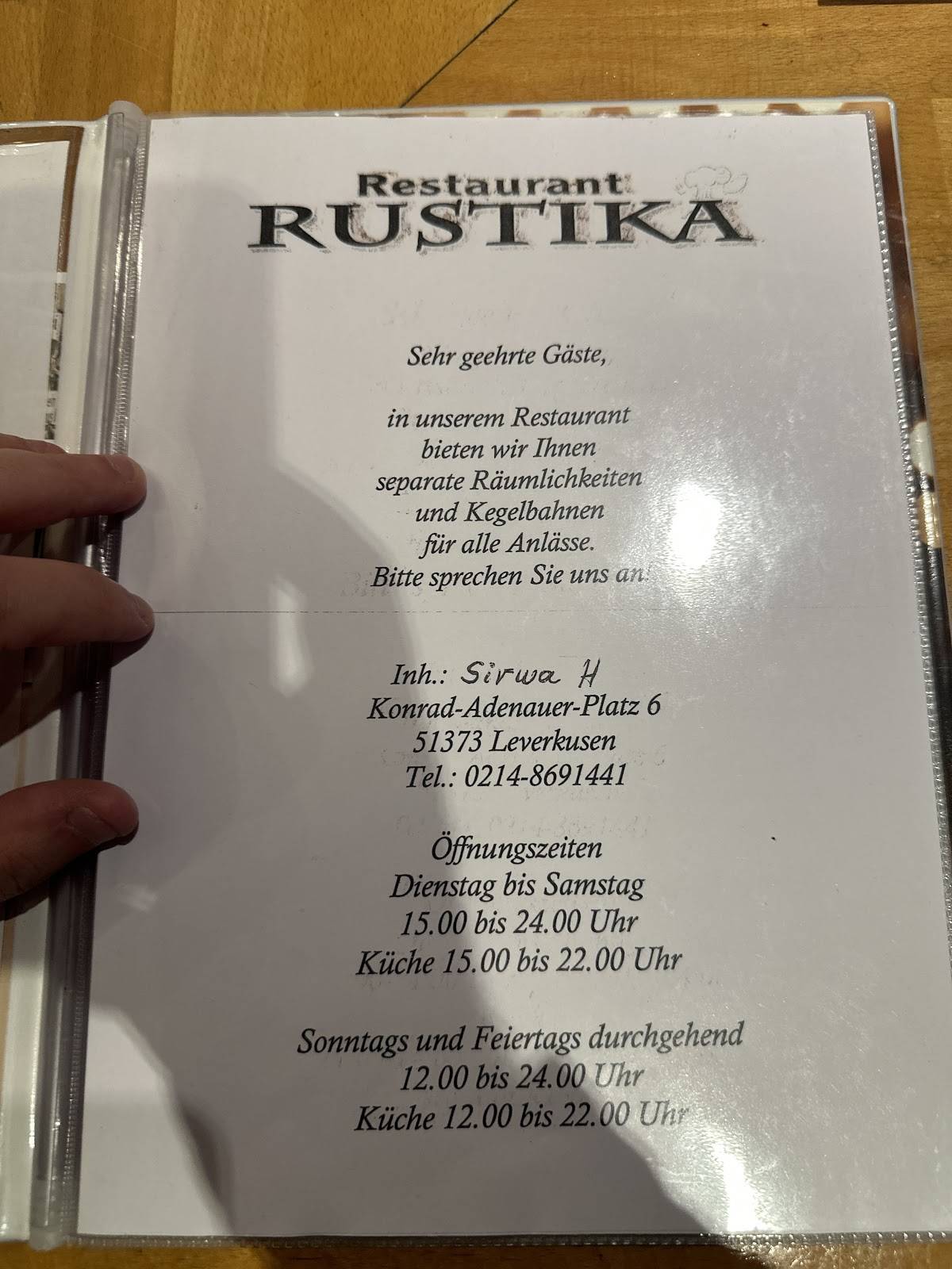 Menu de Restaurant Rustika - Leverkusen