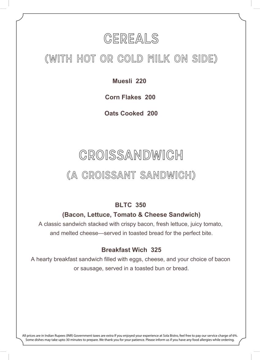 SOLA Bistro & Bar menu
