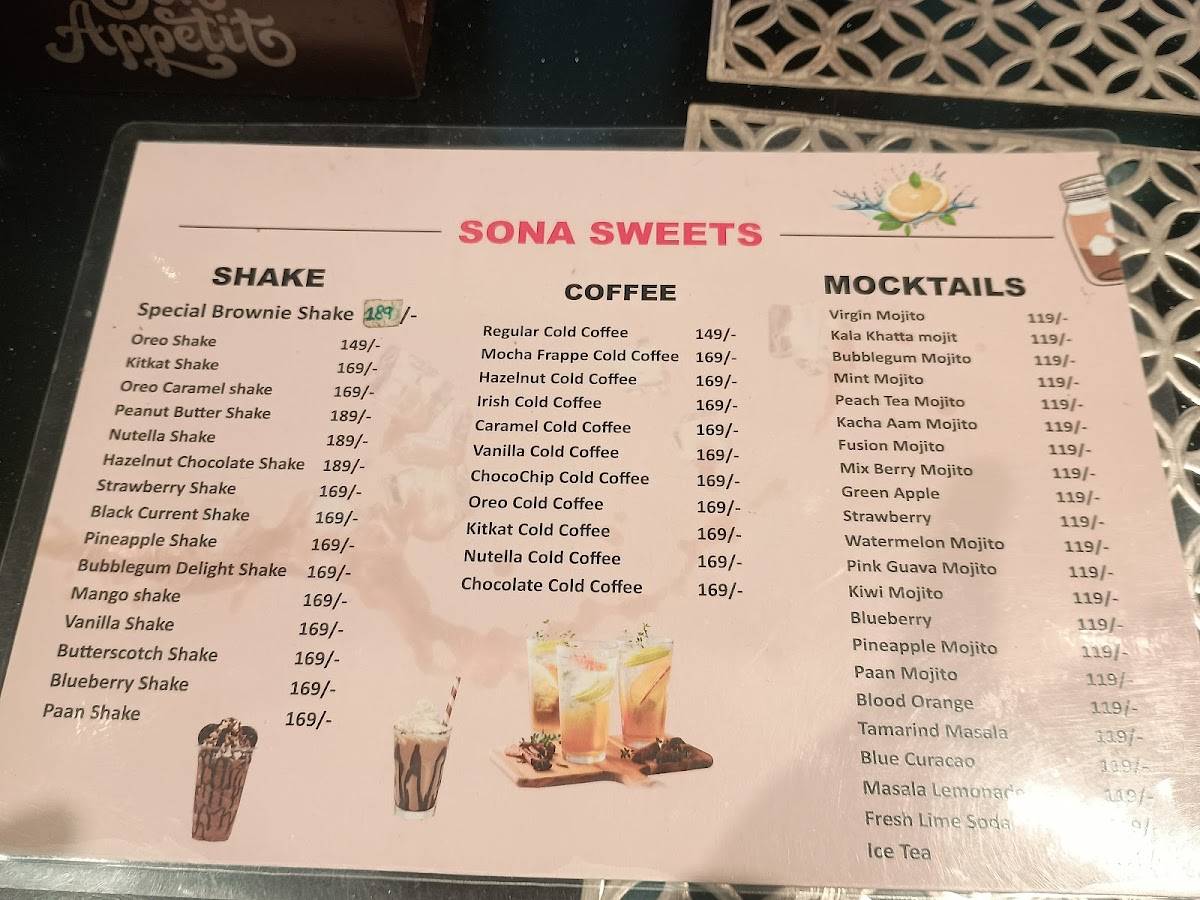SONA SWEETS : PURE VEGETARIAN PARADISE menu
