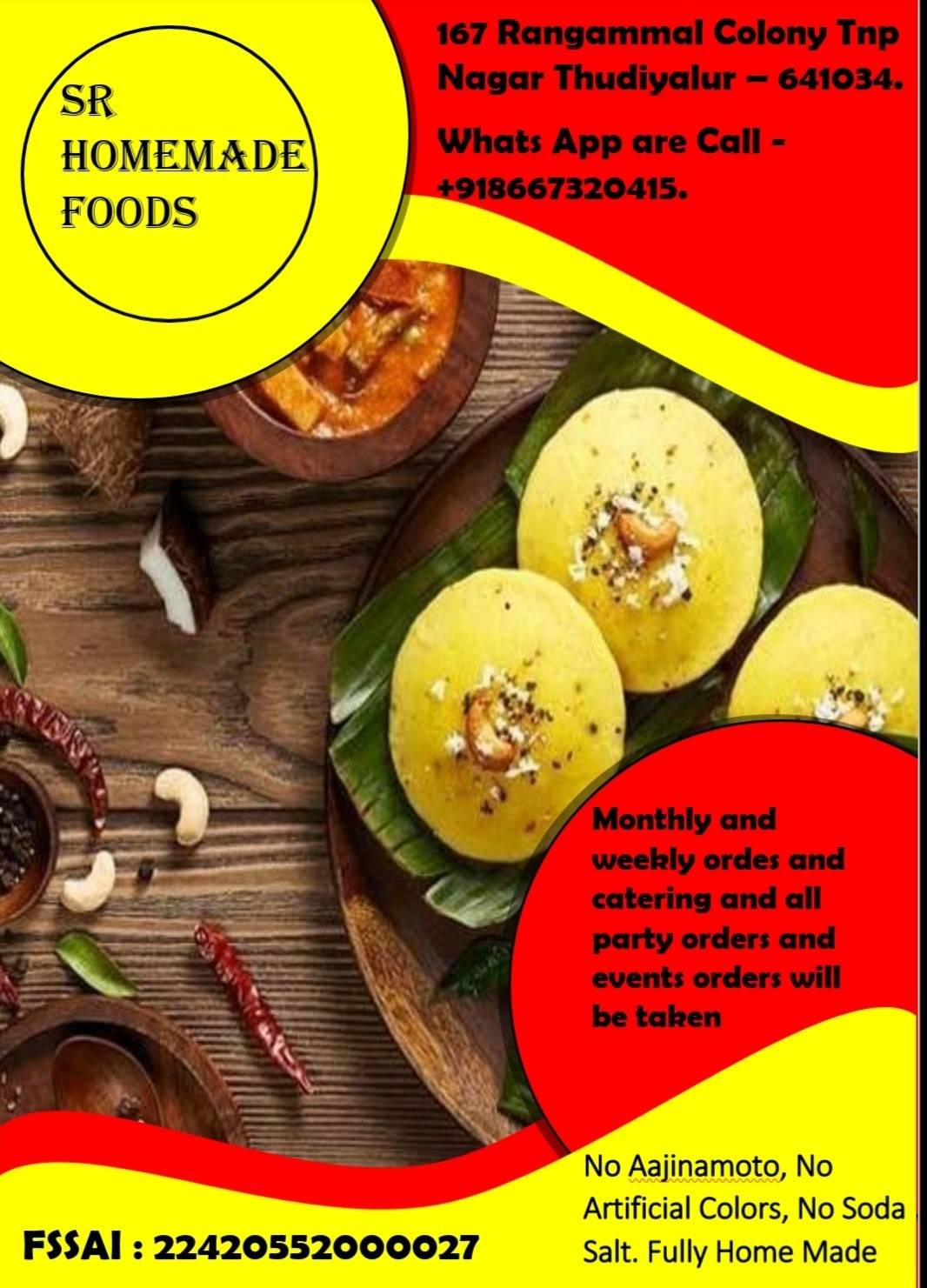 SR HOME MADE FOODS menu