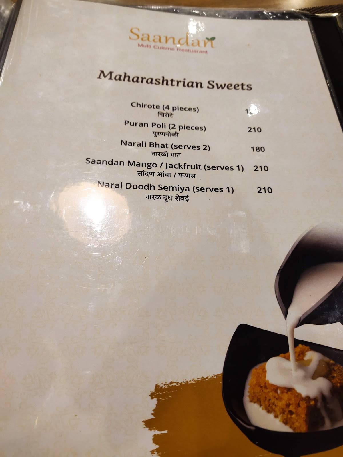 Saandan Multi Cuisine Restaurant menu