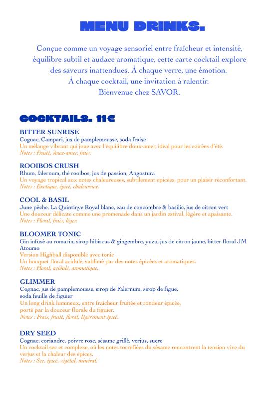 Menu de Savor.