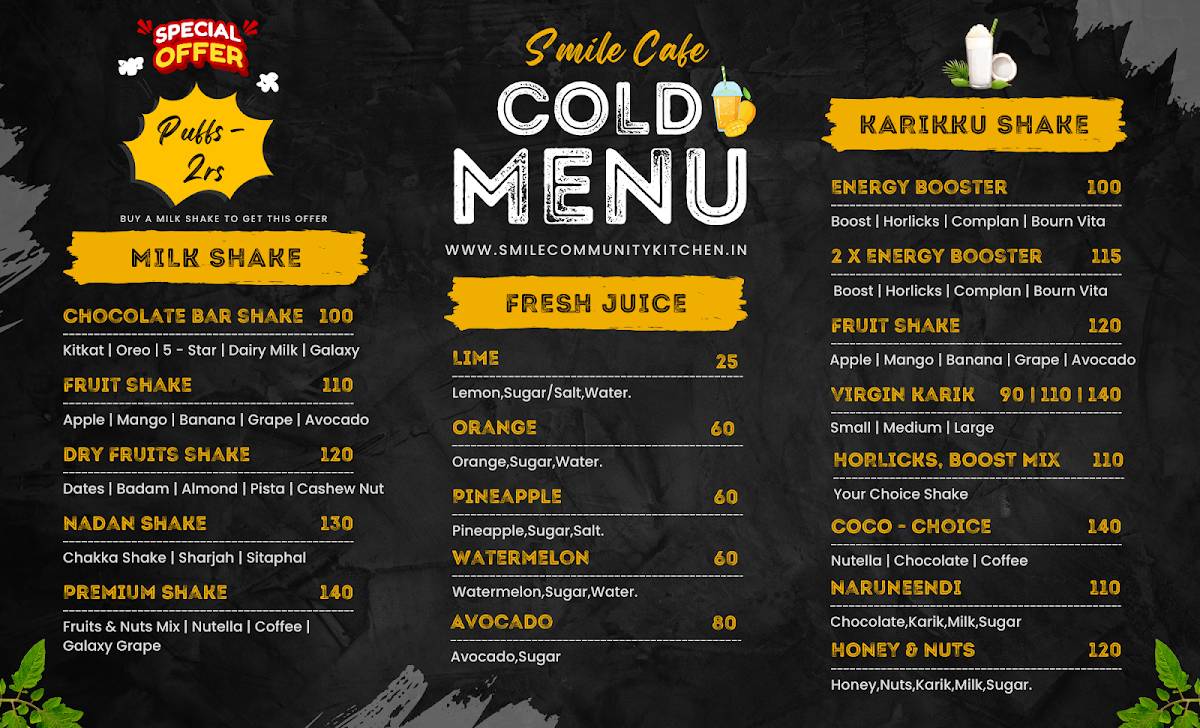 Smile Community Kitchen Smile Music & Food Cafe menu