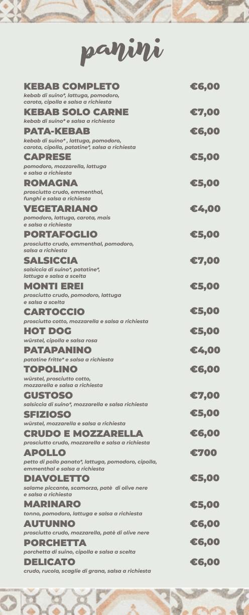 Menu di SnackInOut 