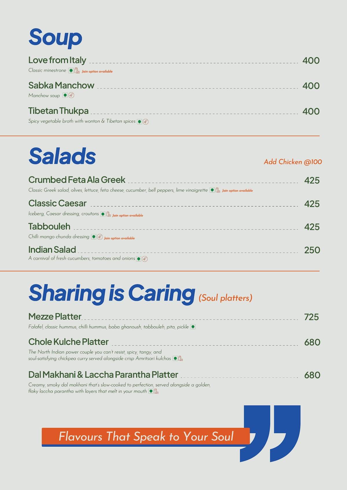 Soul Bistro & Lounge menu