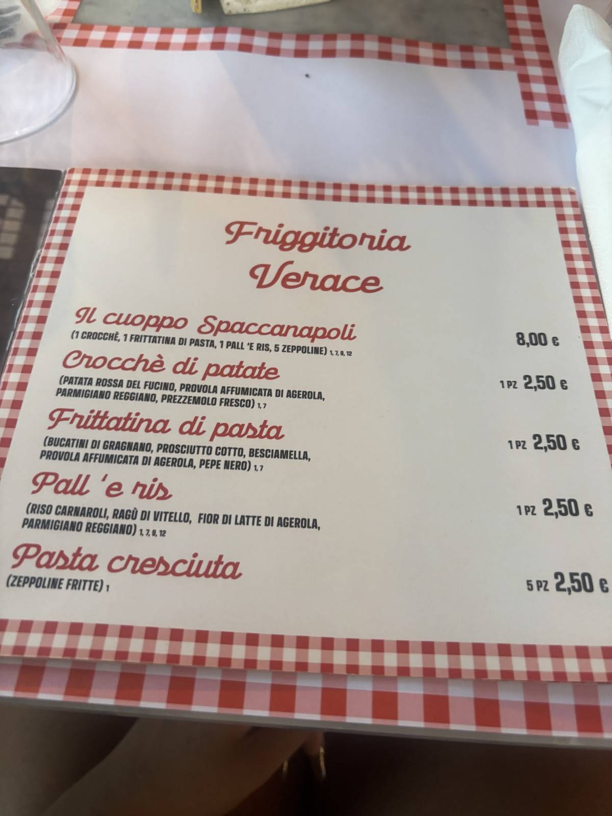 Menu di Spaccanapoli Chieti 